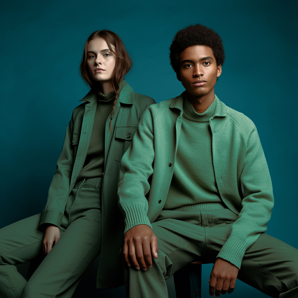 Stylish models wearing green clothing